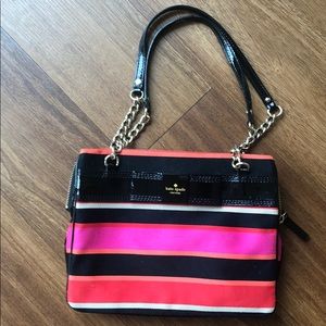 Kate Spade Stripped Handbag w/Gold Chain Handles